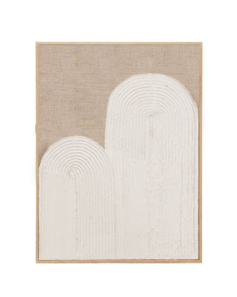 Weiß-beige dekoratives Gemälde auf Leinwand mit handbemaltem Holzrahmen und Ölfarbe in verschiedenen Größen.