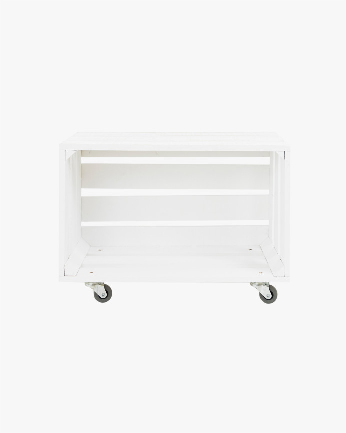 Caja grande de madera maciza tono blanco con ruedas horizontal 49x25,5x30,5cm