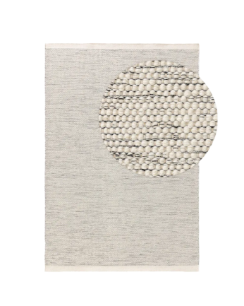 Beige und schwarzer Wollteppich in verschiedenen Größen.