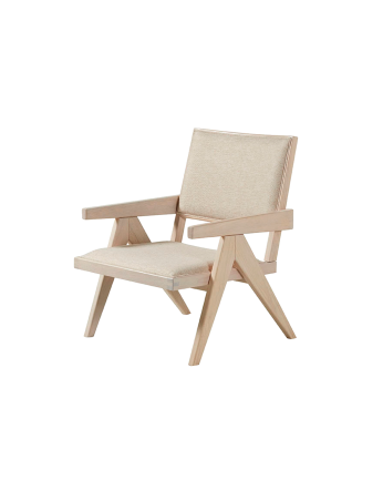 Massiver Holzstuhl mit Sitz aus Schaumstoff und Faser in Weiß mit den Maßen 75x61cm.