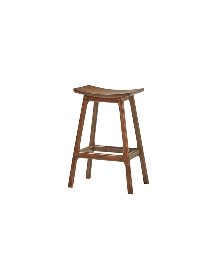 Pack mit 2 massiven Holzhockern in Nussbaumfarbe, 66 cm hoch.