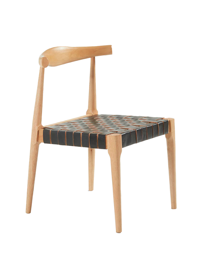 Massiver Holzstuhl mit schwarzem geflochtenem Sitz und natürlichen Beinen von 81 cm.