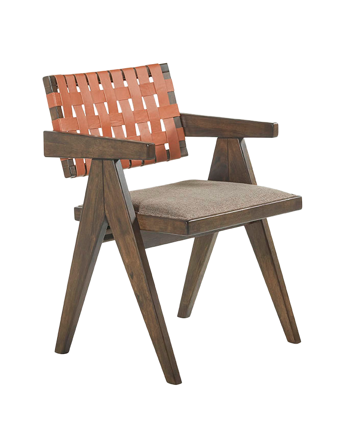 Massiver Holzstuhl mit einem geflochtenen Rückenlehne in Walnussfarben, 80cm