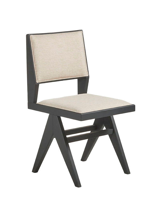 Massiver Holzstuhl mit schwarzem gepolstertem Sitz von 88 cm.