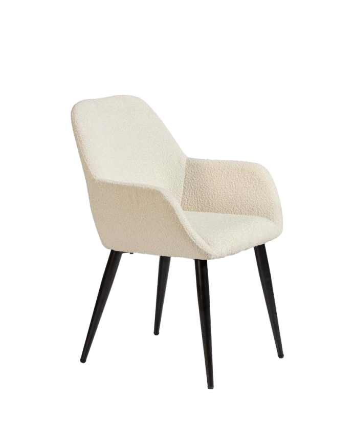 Weißer Bouclé-Sessel mit schwarzen Metallbeinen, 84 cm lang