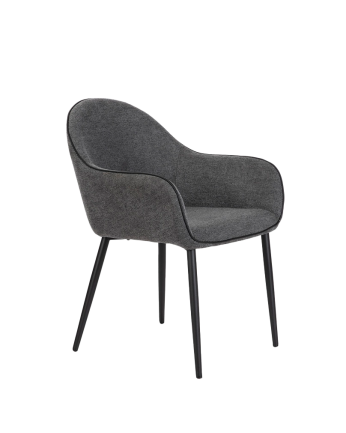 Dunkelgraues Stoffsofa mit schwarzen Metallbeinen, 83 cm lang.