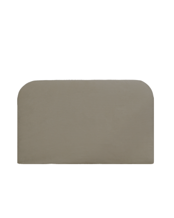 Gepolstertes, abnehmbares Kopfteil aus braunem Taupe-Veloursstoff in verschiedenen Größen.
