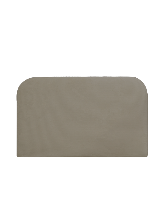 Gepolstertes, abnehmbares Kopfteil aus braunem Taupe-Veloursstoff in verschiedenen Größen.