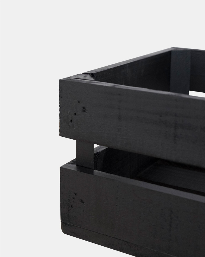 Caja mediana de madera maciza tono negro 49x30,5x17,5cm