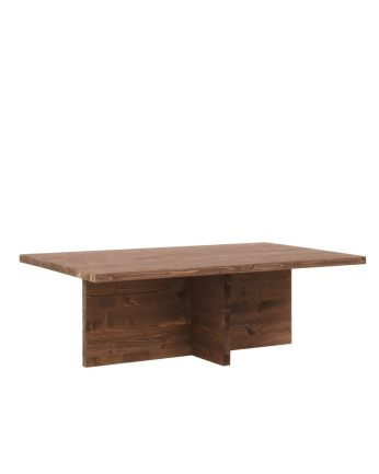Massiver, nussfarbener Holz-Couchtisch mit den Maßen 120x70cm.