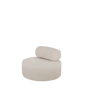 Runder Bouclé-Sessel in hellgrauer Farbe mit einem Durchmesser von 91x71 cm.