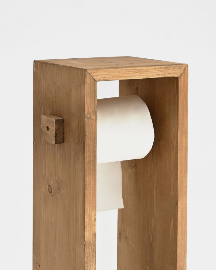 Portarrollos de pie de madera maciza tono roble oscuro de 70x17cm