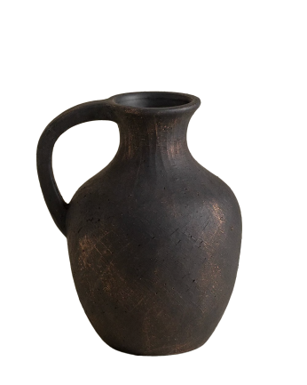 Schwarze Keramikvase, 25x21 cm.