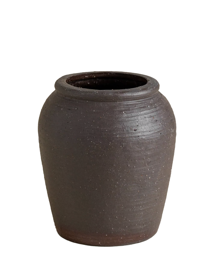 Schwarze Keramikvase, 19 cm groß.