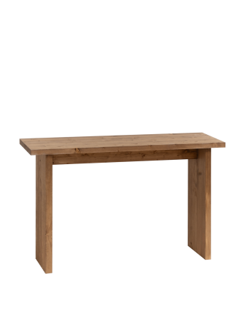Massivholzkonsole in dunklem Eichenholzton von 120x80cm.