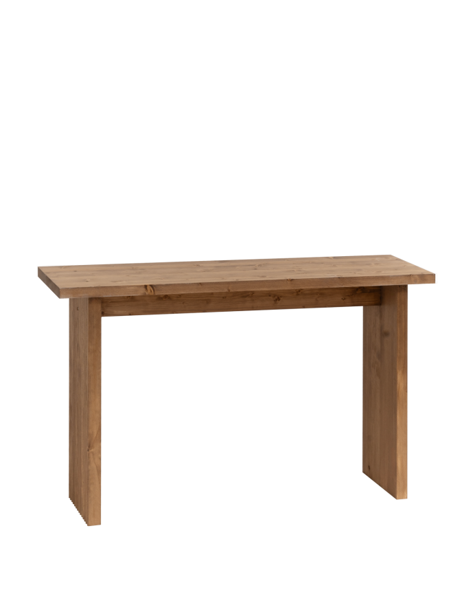 Massivholzkonsole in dunklem Eichenholzton von 120x80cm.
