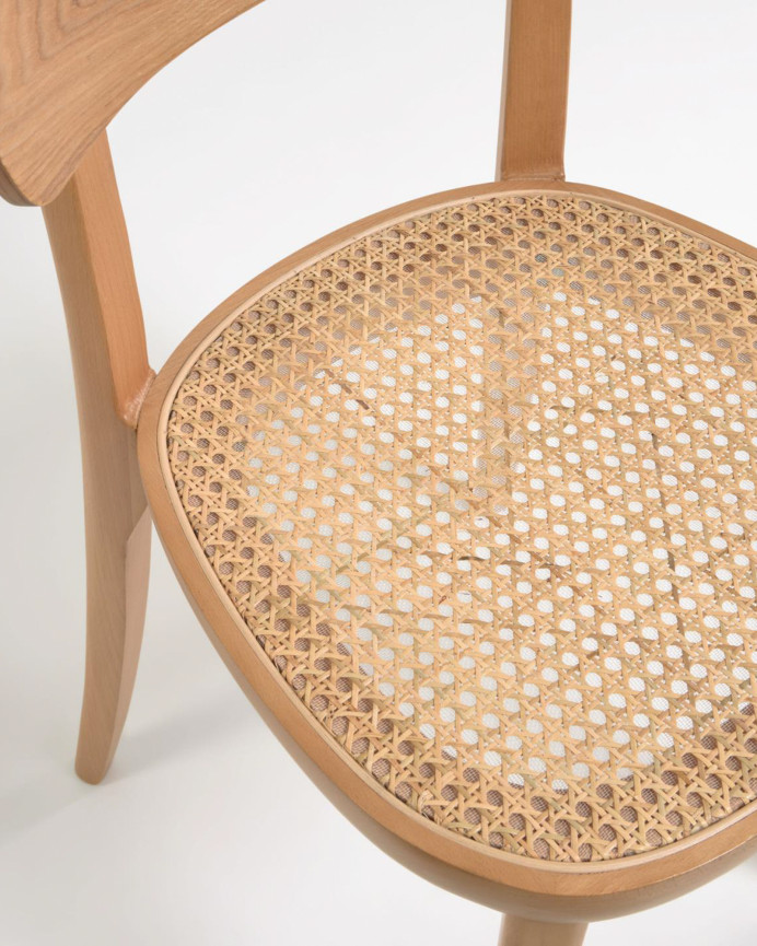 Stühle aus Buchenholz mit Sitzfläche aus Eschenfurnier und Rattan im Cannage-Stil in natürlicher Farbe von 75x44cm.