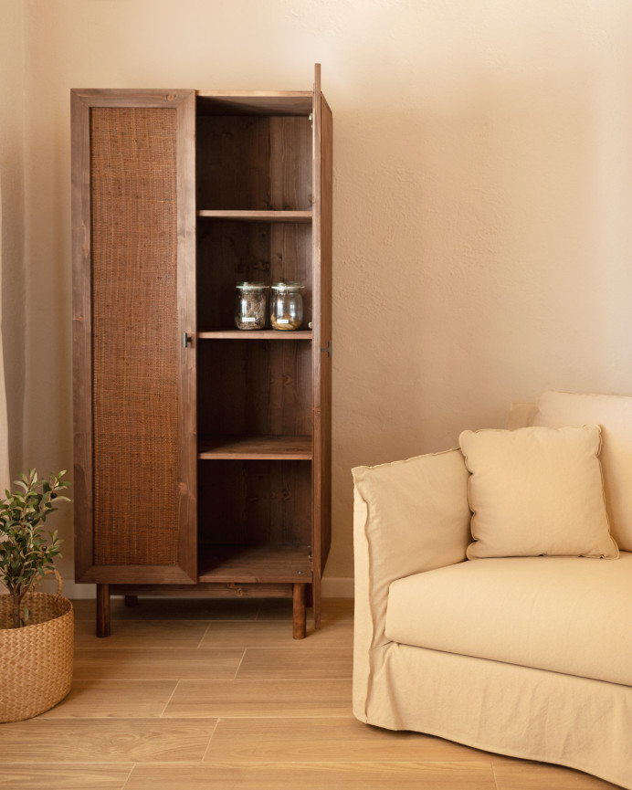 Massivholz- und Rattanschrank in Walnusston 180x80cm