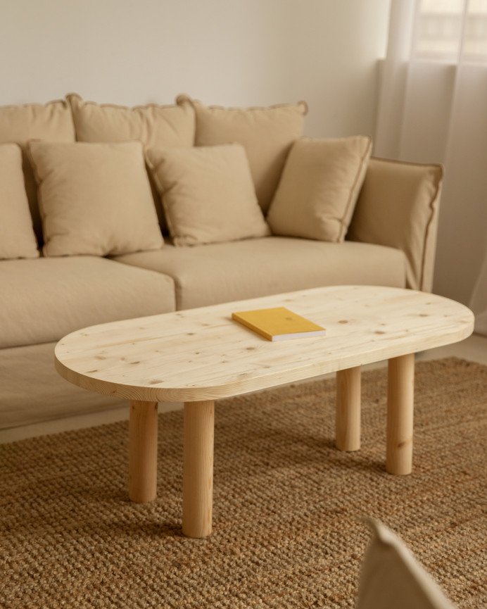 Ovales massives Holz-Couchtisch in Naturton 40x120cm