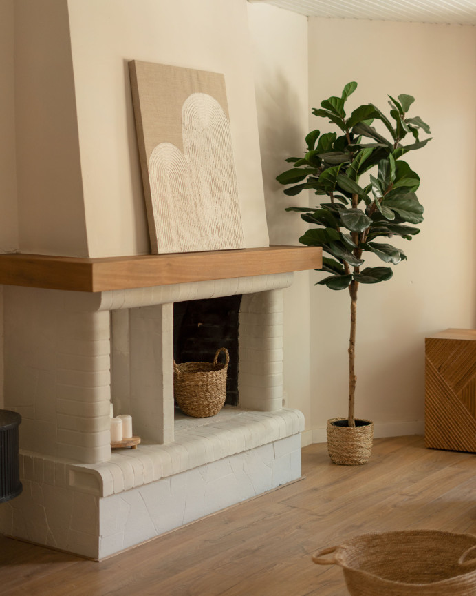Weiß-beige dekoratives Gemälde auf Leinwand mit handbemaltem Holzrahmen und Ölfarbe in verschiedenen Größen.
