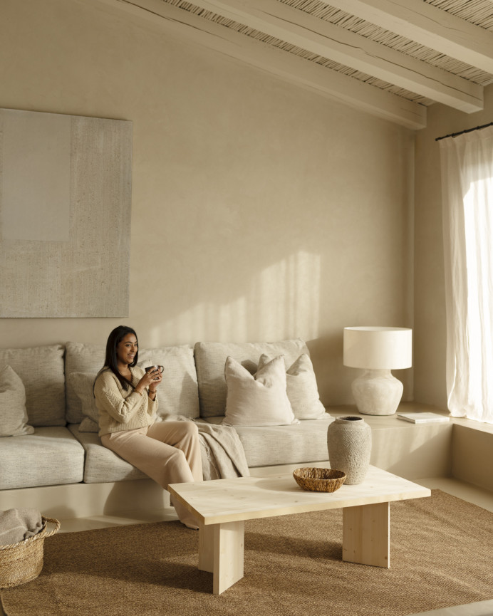 Massivholz-Couchtisch in Naturton, 120x55cm