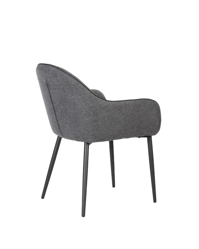 Dunkelgraues Stoffsofa mit schwarzen Metallbeinen, 83 cm lang.