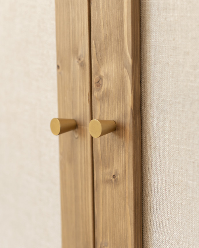 Massivholzschrank mit Leinenstoff in dunkler Eiche, 180x80cm.