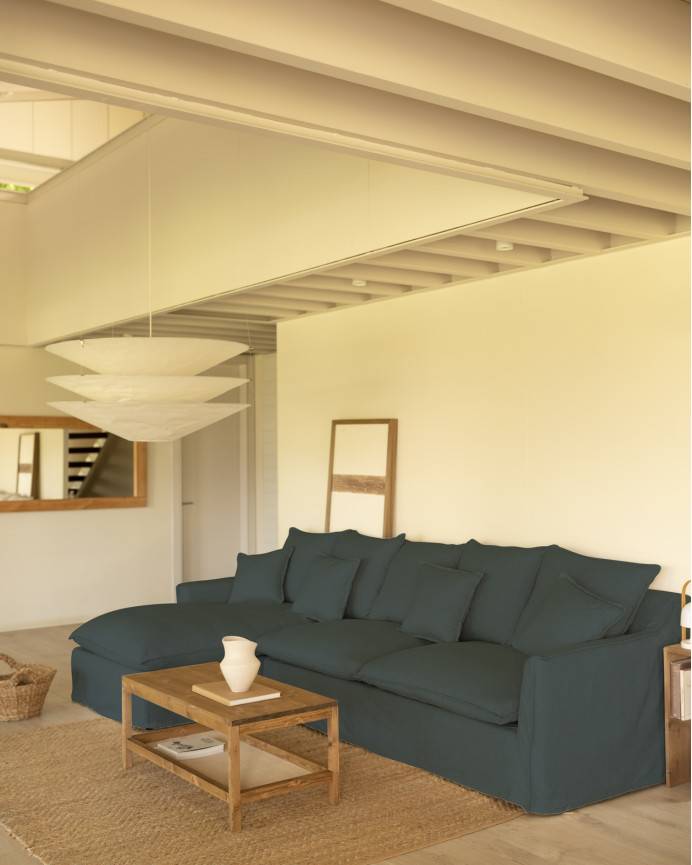Sofa-Überwurf mit linker Chaiselongue aus Baumwolle und Leinen in verschiedenen Größen, blauer Farbe.