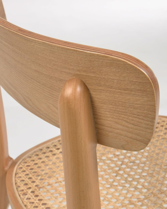 Stühle aus Buchenholz mit Sitzfläche aus Eschenfurnier und Rattan im Cannage-Stil in natürlicher Farbe von 75x44cm.
