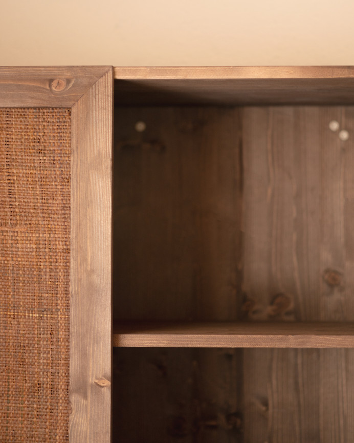 Massivholz- und Rattanschrank in Walnusston 180x80cm