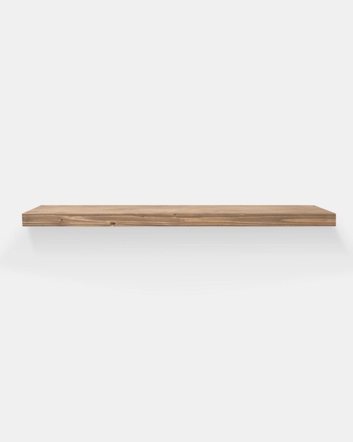 Verpacken Sie 2 massive Holzschwimmregale mit dunkler Eichenoberfläche in verschiedenen Größen.