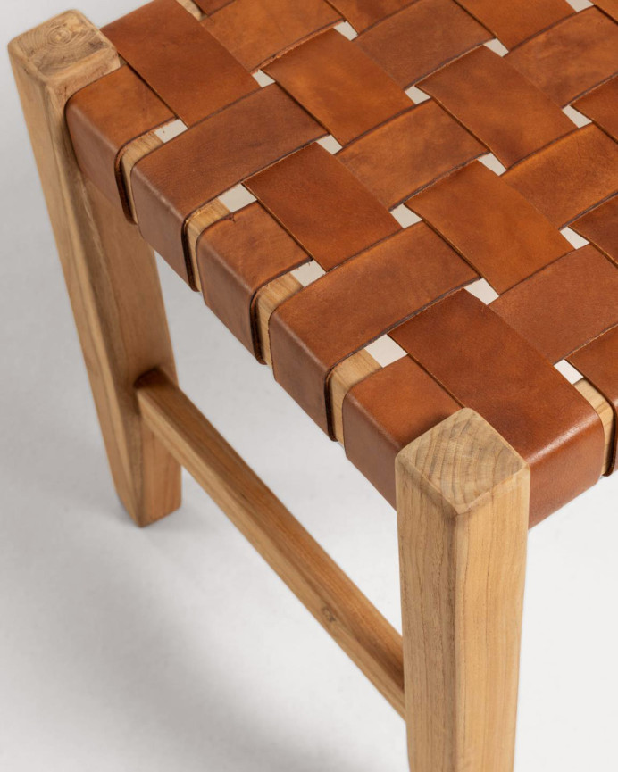 Bank aus Leder und Teakholz 47x120cm.