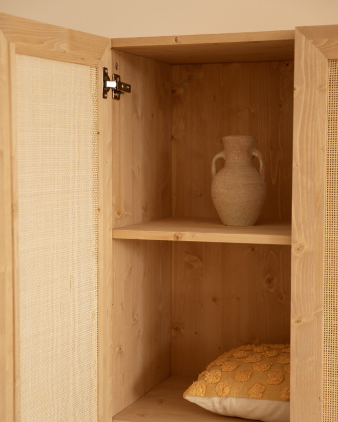 Massivholzschrank aus Eiche und Rattan in mittlerem Eichenton 180x80cm