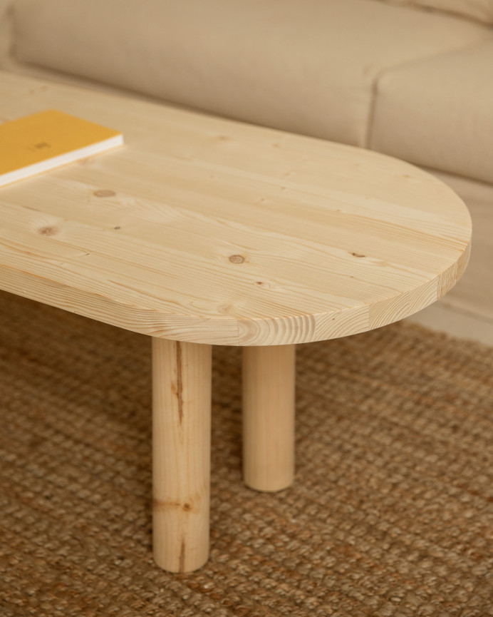 Ovales massives Holz-Couchtisch in Naturton 40x120cm