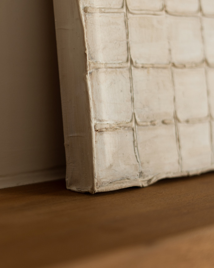 Dekoratives beige Gemälde auf Baumwollleinwand mit handbemaltem Holzrahmen in verschiedenen Größen mit Ölfarbe.