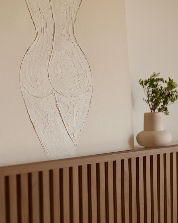 Dekoratives beiges Gemälde auf Leinwand mit handbemaltem Holzrahmen, der mit Ölfarbe in verschiedenen Größen bemalt ist.