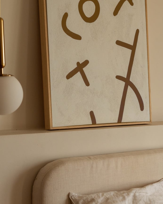 Beige und braunes dekoratives Gemälde auf Leinwand mit handbemaltem Holzrahmen in Ölfarbe in verschiedenen Größen.