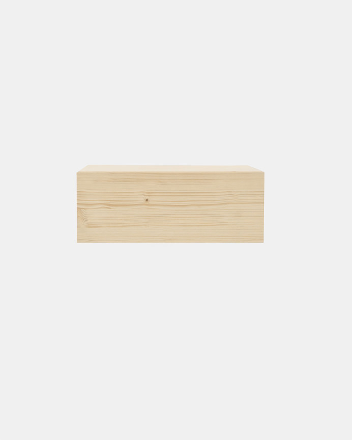 Nachttisch aus massivem Holz in natürlicher Farbe, schwebend, 40 cm breit.