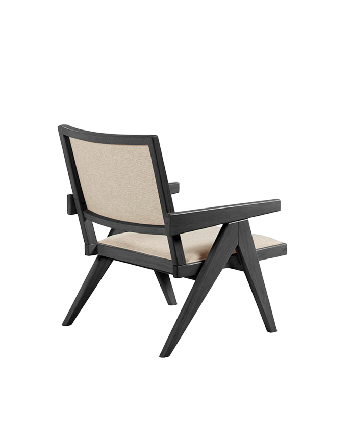 Massiver Holzstuhl mit Schaum- und Faserpolsterung in Schwarz, 75x61cm.