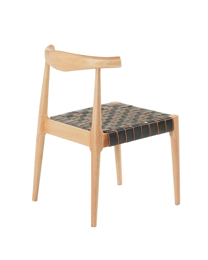Massiver Holzstuhl mit schwarzem geflochtenem Sitz und natürlichen Beinen von 81 cm.