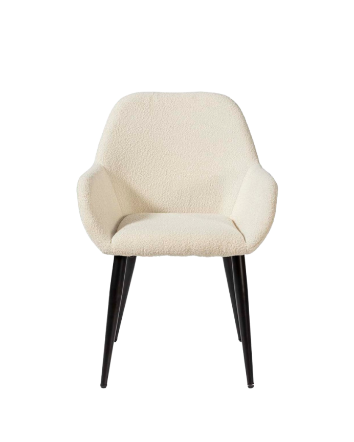 Weißer Bouclé-Sessel mit schwarzen Metallbeinen, 84 cm lang