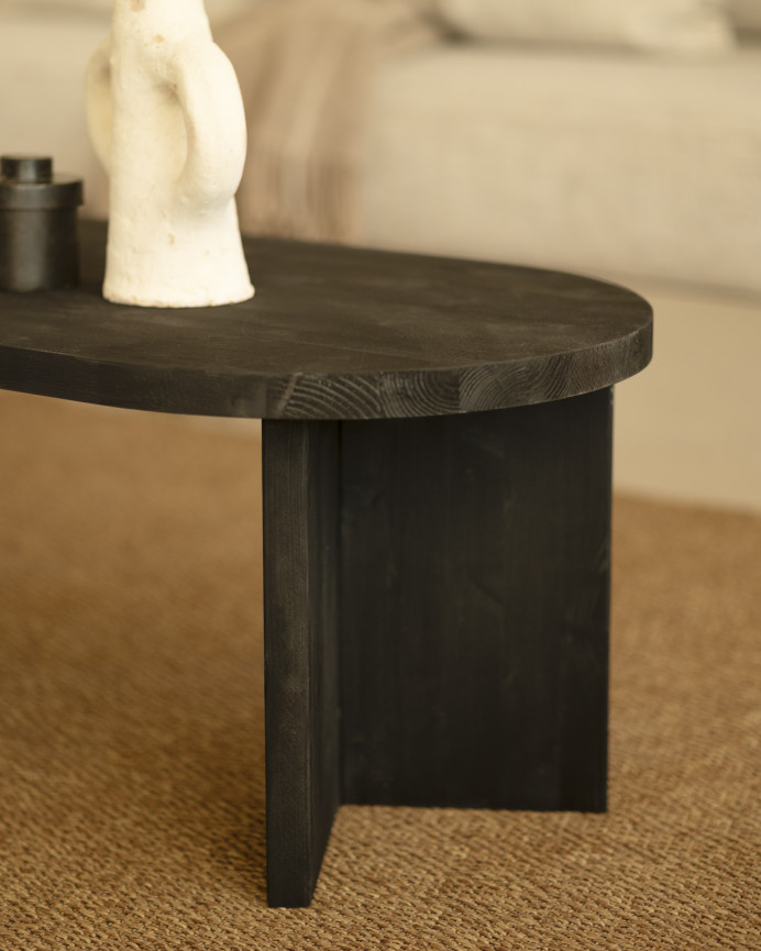 Massiver schwarzer Holzcouchtisch in 120 cm Länge