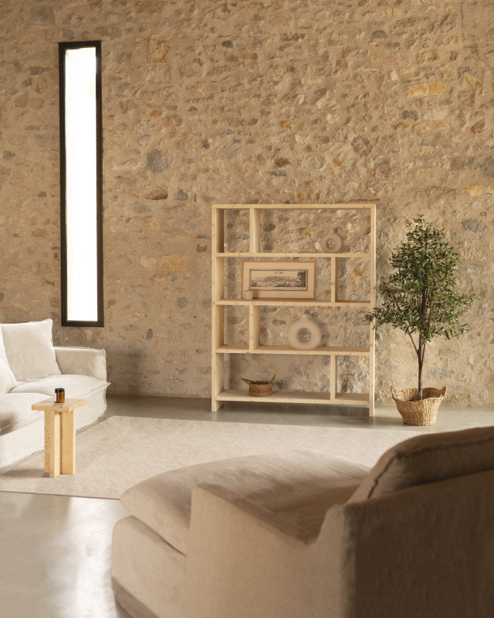 Regal aus massiver Naturholzton-Regalregal, 180x140 cm.