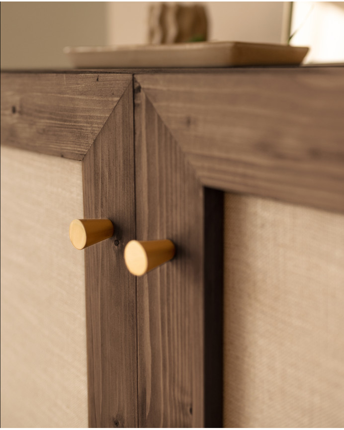 Sideboard aus Fichtenholz und Leinengewebe in Walnussfarben, 100x80 hergestellt.