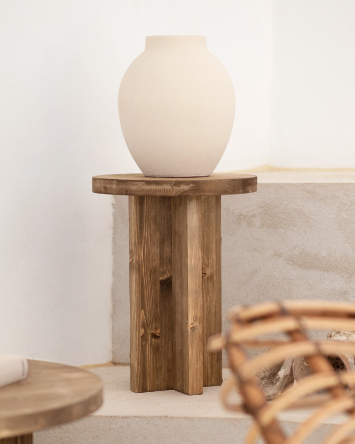 Massiver Hocker aus dunkler Eichenholzfarbe, 45x35cm