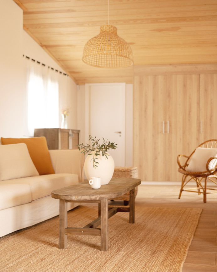 Massiver Eichholz-Couchtisch in dunkler Eiche von 120x40 cm.