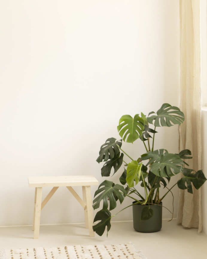 Massivholzhocker in natürlicher Farbe von 45x55cm.