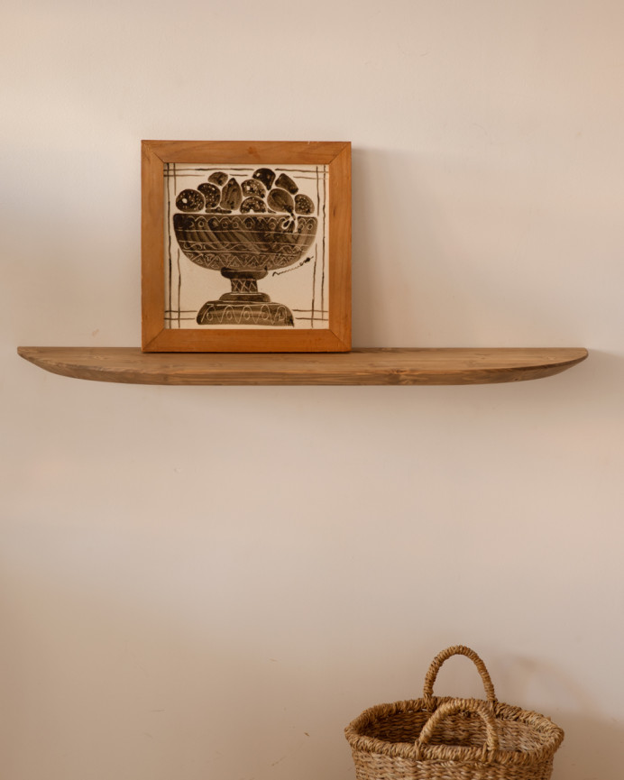 Eingangskonsole aus massivem Holz in dunklem Eichenholzton, rund, 100 cm lang.