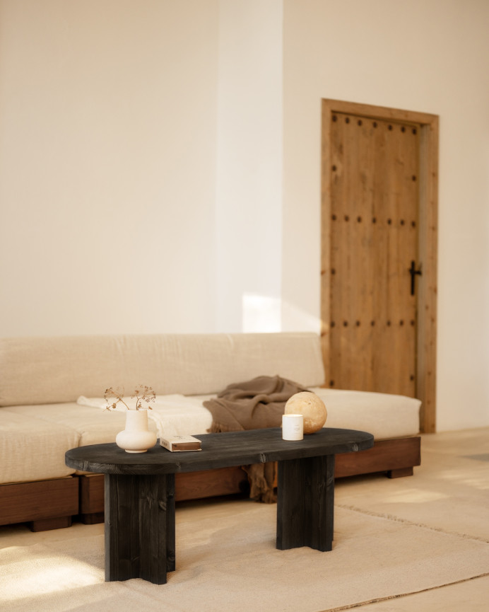Massiver Holz-Couchtisch in Schwarz, 120x50cm.