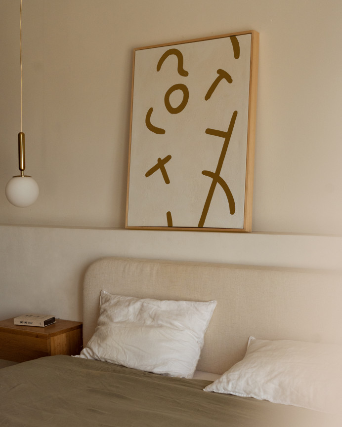 Beige und braunes dekoratives Gemälde auf Leinwand mit handbemaltem Holzrahmen in Ölfarbe in verschiedenen Größen.